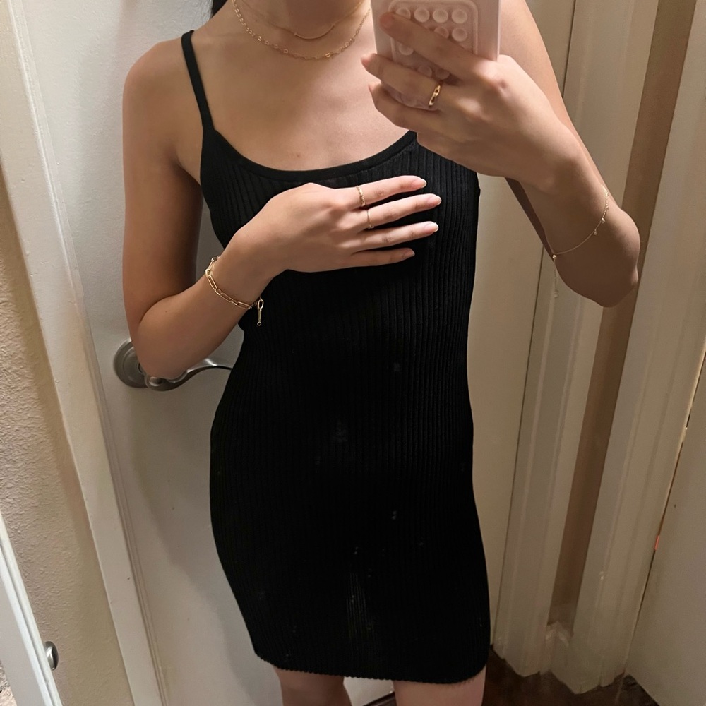 Zara Black Ribbed Camisole Dress